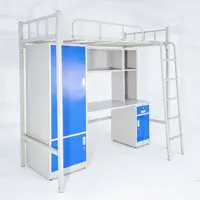 Bed China Manufacturer Supply Custom Dormitory Queen Size Double Decker Metal Frame Bunk Bed With Cabinet Wardrobe