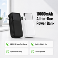 Benutzerdefiniertes Logo 10000mAh Powerbank 22,5W Schnellladegerät Eingebauter Stecker & Kabel Digitale Anzeige Tragbare Stromquelle Direktvertrieb OEM/ODM