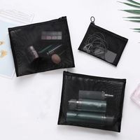 Étui à crayons transparent en maille noire, trousse de toilette de voyage, pochette à fermeture éclair pour pinceaux de maquillage