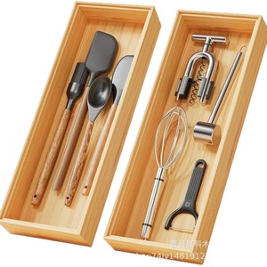 Wooden Desktop Tableware <b>Storage</b> <b>Box</b> Rectangular Multipurpose <b>Kitchen</b> Drawer Organizer Space Saving Cutlery Holder - Product Image 1