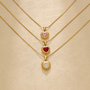 Collier pendentif élégant en forme de cœur en zircon sous vide plaqué or 18 carats en acier inoxydable 304 pour femmes tendance Bijoux - Product Image 5