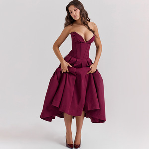 Abito Estivo Sexy con Spalle Scoperte Corsetto a Lisca di Pesce e Schiena Nuda Elegante da <span class=keywords><strong>Donna</strong></span> per Serate di Gala Aderente da Ballo - Product Image 1