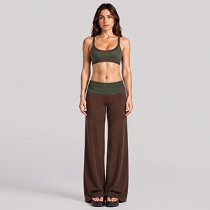 Ensemble de yoga sans couture 2 pièces, soutien-gorge de sport color block, leggings évasés taille haute - Product Image 4