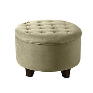 Velvet Button Tufted Round <strong>Storage</strong> Ottoman with Removable Lid Tan Ottoman <strong>Bench</strong> <strong>Storage</strong> - Product Image 1