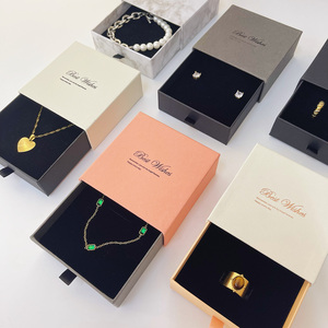 Custom logo jewelry accessories droshipping packaging pink black paper drawer box bracelet necklace earring gift jewelry box