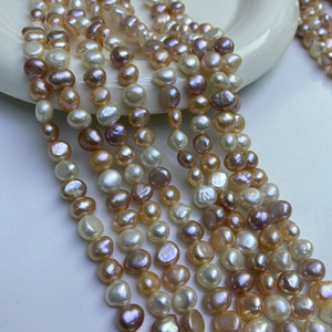 Perles d'eau douce baroques Keshi en gros, 6-7 mm, couleur bonbon, or, double face, légères, naturelles, matériaux faits à la main pour le bricolage - Product Image 1