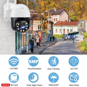 Smart 5MP Color Night Vision Wide-Angle Motion Detection Alarm IP66 Waterproof Two-Way Audio Human Tracking PTZ CCTV <b>Camera</b> - Product Image 2