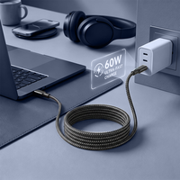 Câble magnétique USB C vers USB C auto-enroulable 60W, transfert de données 480 Mbps, charge rapide 20V 3A, coque en aluminium, tressage en nylon