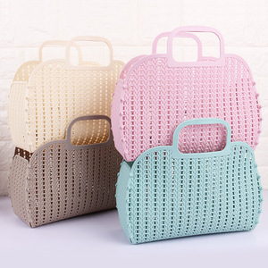 Beach Bag Portable Plastic Basket Folding Woven Storage Basket Fashion 2021 Pvc Large capacity For Women Customized