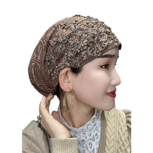 Muslim Women Breathable Polyester Pearl Embroidery Floral Head Scarf Arab Islamic Hijab Turban Hat Summer - Product Image 1