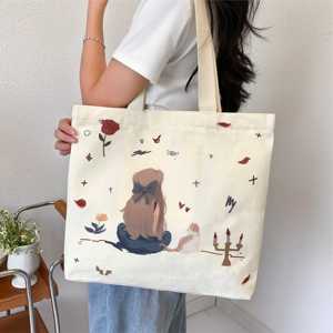 Custom Eco Canvas Handbags with Silk-screen Printed Logo Ribbon & Rope Handles Reusable Shopping <b>Totes</b> Custom Sizes Available - Product Image 3