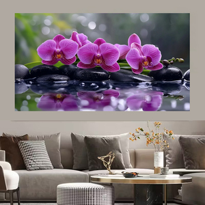 Toile murale d'art moderne personnalisée en gros, pierre noire avec fleur violette, <span class=keywords><strong>grand</strong></span> <span class=keywords><strong>format</strong></span>, décorations de <span class=keywords><strong>salon</strong></span> - Product Image 2
