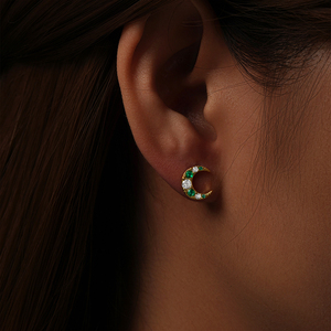 CANNER - Nuevos Pendientes de Verano con Diseño de Estrella y Luna, Plata S925, Chapados en Oro de 18k, con Circonitas Verdes y Blancas, para Mujer - Product Image 6