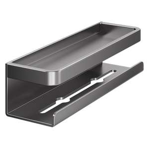 Étagère de salle de bain Family Prosperity, rectangulaire, noire et grise, 18 pouces, à fixer au mur, avec barre porte-serviettes et plateau de rangement pour articles de toilette - Product Image 4