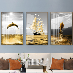 Arte moderna di lusso <span class=keywords><strong>vela</strong></span> delfino pittura decorativa Nordic Golden barca a <span class=keywords><strong>vela</strong></span> paesaggio poster e stampe incorniciate Wall Art - Product Image 1