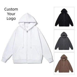 Sudadera con capucha gris de forro polar cepillado con cremallera completa para hombre, corte regular, cordón ajustable, bolsillo, estilo casual urbano, con logotipo personalizado - Product Image 2