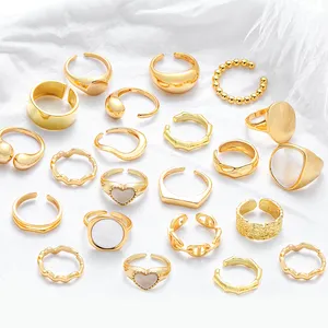 Conjunto de anéis de casamento 2023 ts, anéis dourados de aço inoxidável, amarrados, irregular, estéticos, ajustável, volumoso, anel feminino, joias simples
