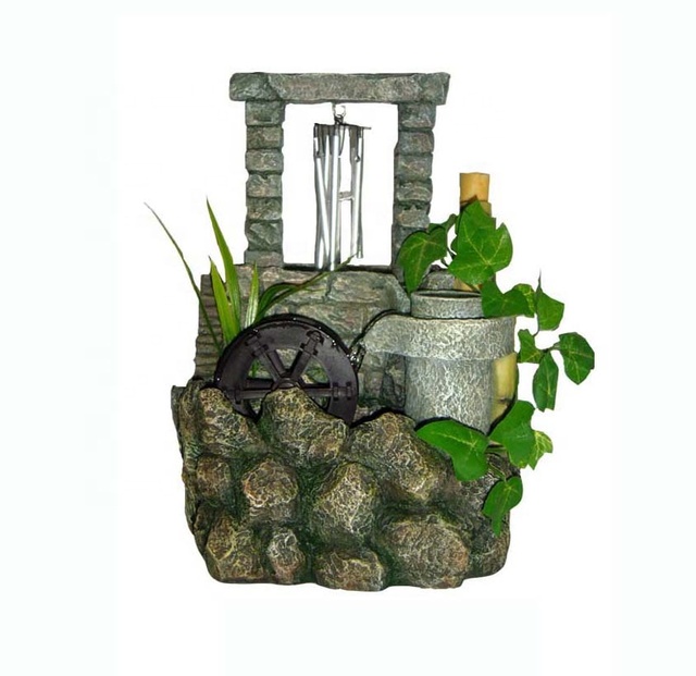 Customized OEM Polyresin Hand-painted Handmade Flower Sculpture Garden Water Fountain 15cm for Home Decor