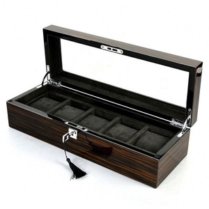 Boîte de rangement de luxe en bois pour montres avec serrure à clé, vitrine à montres avec couvercle en verre, finition ébène, boîte de rangement pour montres pour hommes et femmes - Product Image 4