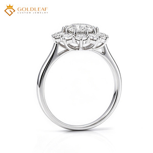 Goldleaf 18K White Gold 2 3 4 Carat D Vs1 Round Diamond Flower Ring Suitable for Wedding, <b>Gift</b>, <b>Memorial</b>, Daily Wear - Product Image 3