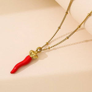 Colliers pendentifs mignons en émail (fruits, homard, champignon) plaqués or 18 carats en acier inoxydable, colliers délicats pour femmes, vente en gros - Product Image 2