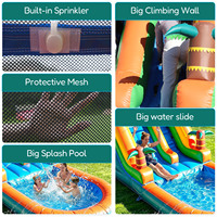 Toboggan aquatique gonflable commercial en PVC, motif palmier tropical, pour adultes et enfants, avec piscine profonde, équipement de fête en plein air