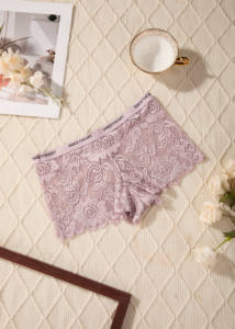 En Stock Set de 6 Bóxers de Encaje Sexy, Ropa Interior Transparente Culottes de Encaje para Mujer con Estampado de Letras, Boyshorts de Encaje Completo - Product Image 3