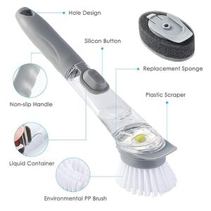 แปรงล้างจานอเนกประสงค์ 4 หัว พร้อมที่จ่ายสบู่ในตัว ทำจากพลาสติกทนทาน - Product Image 2