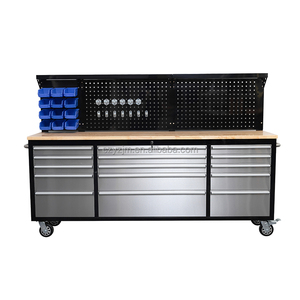 Caja de herramientas OEM de acero de <span class=keywords><strong>84</strong></span> pulgadas con 10 cajones Ruedas resistentes Diseño impermeable y toma de corriente-Carro de acero moderno - Product Image 3