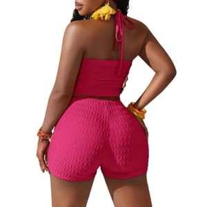 ชุดเซ็ตเสื้อครอปผูกคอแบบถักไหมพรมสุดเซ็กซี่และทันสมัยสำหรับผู้หญิงขายดี พร้อมกางเกงขาสั้นแฟชั่น - Product Image 2