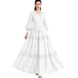 9930 #   Elegante Abito Lungo da Donna con Scollo a V, Tinta Unita, Maniche Lunghe Plissettate e Decorazioni in Pizzo Traforato <span class=keywords><strong>per</strong></span> Primavera, Estate e Autunno - Product Image 6