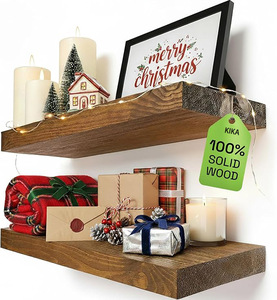 Juego de 2 Estantes Flotantes de Madera Real de 16 Pulgadas con Acabado en Nogal, Estilo Rústico Moderno, <span class=keywords><strong>para</strong></span> Colgar en la Pared del <span class=keywords><strong>Baño</strong></span> o la Cocina - Product Image 1