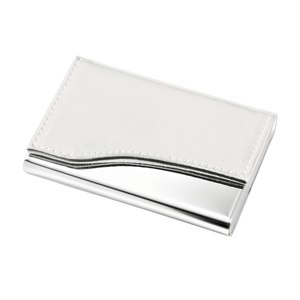 Porte-cartes de visite en aluminium - PU blanc élégant pour cartes de crédit et de visite, avec logo vierge et motifs personnalisables pour usage professionnel - Product Image 1
