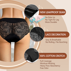 4 طبقات فترة سراويل منتصف الخصر سلس البول مانعة للتسرب مثير الأم الفسيولوجية النساء الملابس الداخلية الحيض سراويل الدانتيل فترة - Product Image 3
