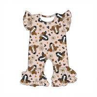 Vente chaude été bébé filles barboteuses conception occidentale impression personnalisée à manches courtes volants bébé filles vêtements enfant en bas âge combinaison