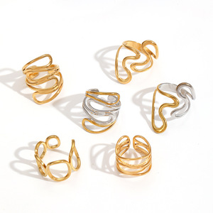 Geometric Stainless Steel <b>Rings</b> For Women Irregular Lines <b>Titanium</b> Steel Jewelry Gift - Product Image 4