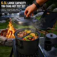Casserole vapeur 6,5 L en aluminium anodisé dur, double compartiment, ensemble de cuisine de camping avec couvercle et poignées pliables pour la cuisson en extérieur