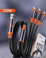 Câble USB-C 4-en-1 en nylon robuste 100W à charge ultra-rapide, conducteur en cuivre pur, 1,2 m, pour iPhone 14/13/12/11 Pro Max et Android BJC-A002