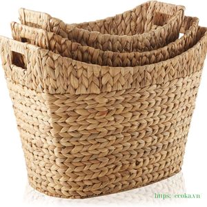 Handwoven Farmhouse Water Hyacinth <b>Foldable</b> Storage <b>Basket</b> Eco-Friendly Bohemian Style Clothing Storage Multifunction - Product Image 1