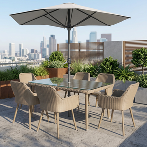 UV Resistant Outdoor Dining Set OEM ODM Wood/ Aluminum/Wicker/Rattan 4/6/8 Seating Capacity Hotels Park from Viet Nam - Product Image 1