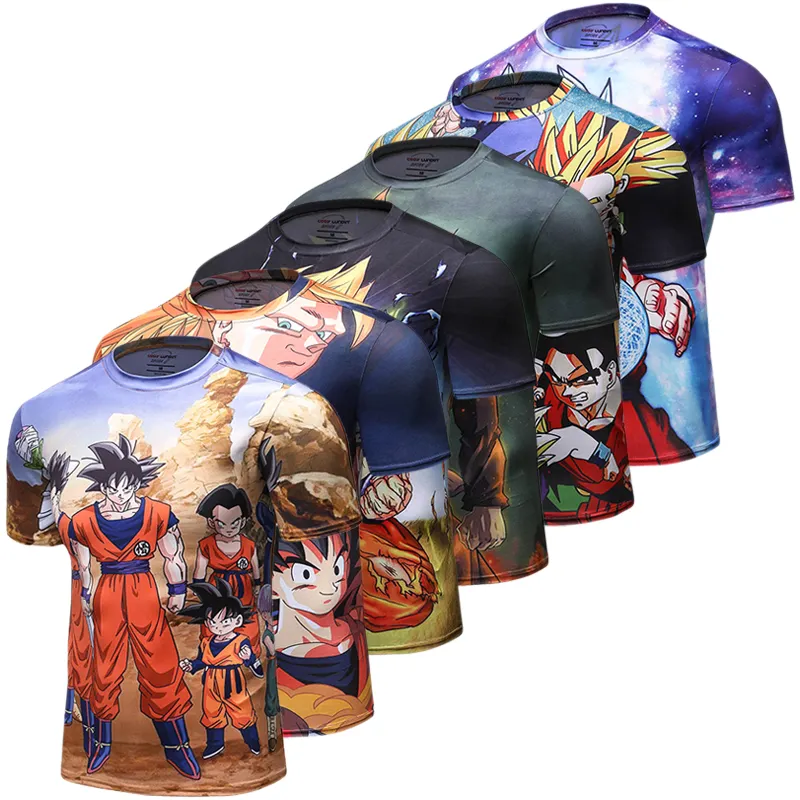 Mode Zomer 3D Anime Goku T-shirts Custom Design Mannen Cartoon Merk T-shirt