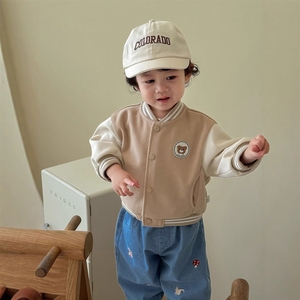 Chaquetas <span class=keywords><strong>de</strong></span> béisbol con etiquetas para niños, Little Left and Right, estilo coreano a la moda para otoño, tops con diseño <span class=keywords><strong>de</strong></span> oso para bebés - Product Image 4