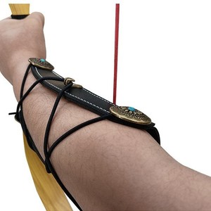 Protector de Brazo Tradicional de Cuero para Tiro con Arco con Conchos Turquesa, Protección Deportiva Unisex para Adultos, Marrón y Negro - Product Image 3