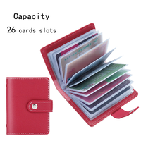 Dompet Kartu Bisnis Kulit PU Grosir Logo Kustom Cetak Sablon Penutup Ritsleting 26 Slot Kartu Penjepit Kartu