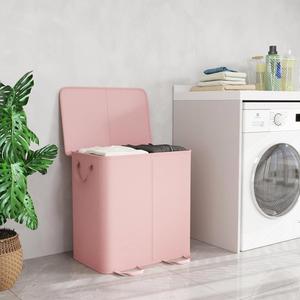 136L Pink 2-Section Laundry Hamper with Lid Extra <b>Large</b> Dirty Clothes <b>Basket</b> with Sturdy Handles for Laundry Room - Product Image 6