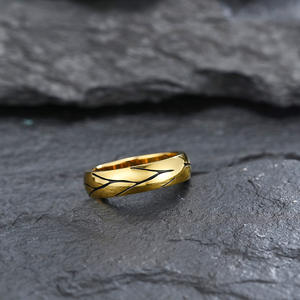 Men's Titanium Steel <b>Ring</b> Gold Plated Plant Pattern Texture Jewelry Gift - Product Image 3