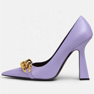 Zapatos de Tacón con Punta Puntiaguda y Cadena de Estilo Occidental, Zapatos Sexys de Piel Auténtica para Mujer, Zapatos de Primavera y Verano, Sin Cordones, para Caminar, Talla 43 - Product Image 2