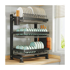 Escurridor de Platos de Metal de <span class=keywords><strong>3</strong></span> <span class=keywords><strong>Niveles</strong></span> para Encimera de Cocina, Tipo Vertical, Color Negro, Altura Ajustable, Gran Capacidad - Product Image 1
