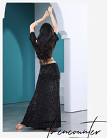 Traje de Danza del Vientre con Lentejuelas Suaves de Modal, 2 Piezas, Top Corto y Falda Larga Maxi, Ropa para Actuaciones de Danza Oriental