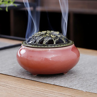 Brûleur d'encens en céramique céladon pour aromathérapie, support de plateau à charbon de bois, idéal pour la décoration intérieure